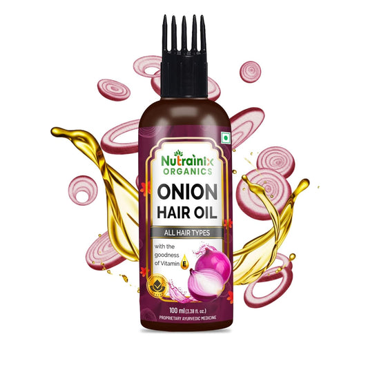 Nutrainix Organics Onion Hair Oil with Vitamin E, Neem & Brahmi – Boost Hair Growth, Control Hair Fall & Nourish Naturally - 100ml