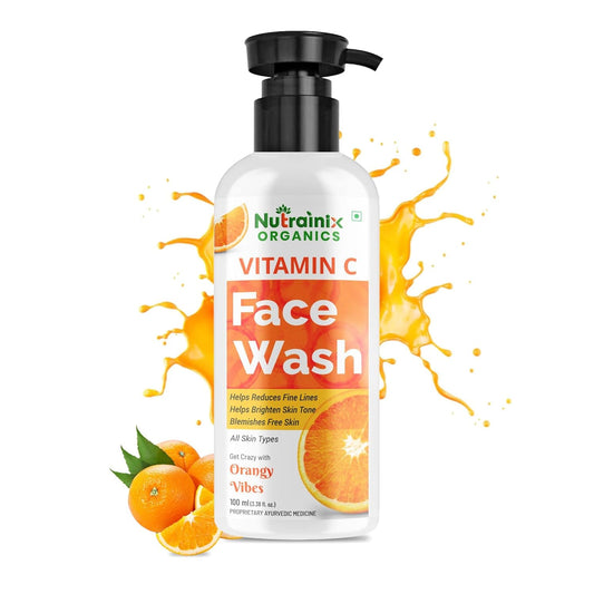 Nutrainix Organics Vitamin C Face Wash – Brighten & Revitalize Your Skin | Deep Cleansing for All Skin Types | Glow Boosting Face Care for Men & Women - 100ml