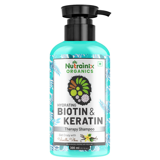 Nutrainix Organics Hydrating Biotin & Keratin Shampoo, Anti-Frizz Solution for Dry Hair, Enriched with Amla & Neem - 300ml