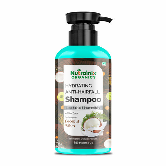 Nutrainix Organics Hydrating Anti-Hairfall Shampoo, Coconut Vibes, Promotes Hair Growth, Gentle & Sulfate-Free for Healthy Hair - 300ml