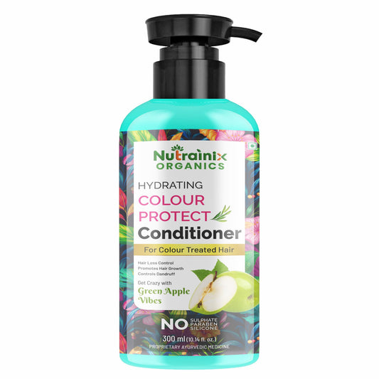 Nutrainix Organics Hydrating Color-Protect Conditioner | Unisex | Green Apple Freshness | Smooth, Nourish, Shine | Ideal for Colored & Treated Hair - 300ml