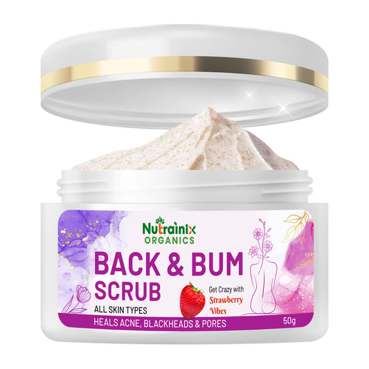 Nutrainix Organics Back & Bum Dark Spots Removal Scrub - Reduces Acne Spots, Exfoliates & Brightens Skin | For Smooth, Even-Toned Glow - 50g