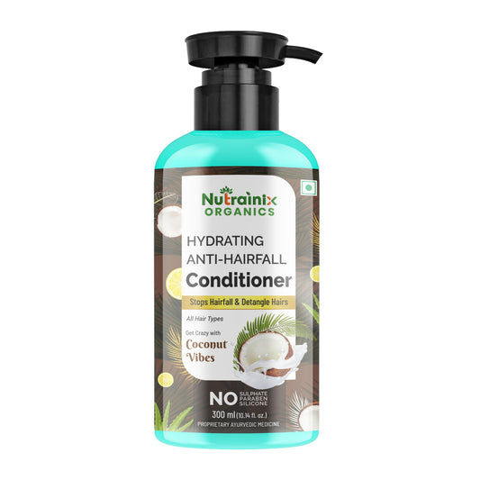 Nutrainix Organics Hydrating Anti-Hairfall Conditioner, Coconut-Infused Moisturizer for Dry, Frizzy, & Damaged Hair, Paraben-Free & Nourishing Formula - 300ml