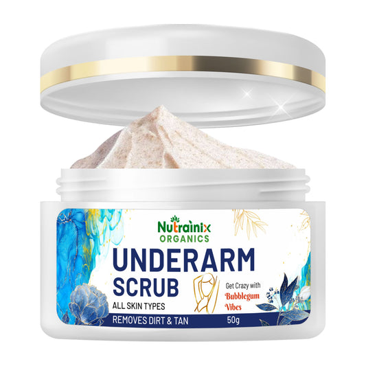 Nutrainix Organics Underarm Scrub for Bikini Area, Neck, Thighs, Elbows & Intimate Areas – Tan Removal, Brightening & Exfoliating Scrub - 50g