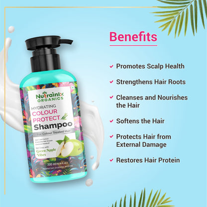 Nutrainix Organics Hydrating Colour Protect Shampoo | Green Apple Formula for Soft, Vibrant, Damage-Free Hair - 300ml